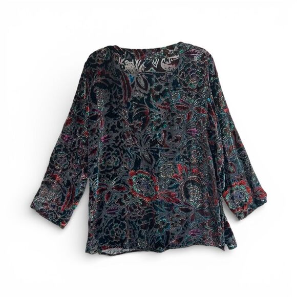 Chico’s Velvet Burnout Floral V-Neck Blouse Sheer Boho Fall Top Size 2 Large - Picture 2 of 11